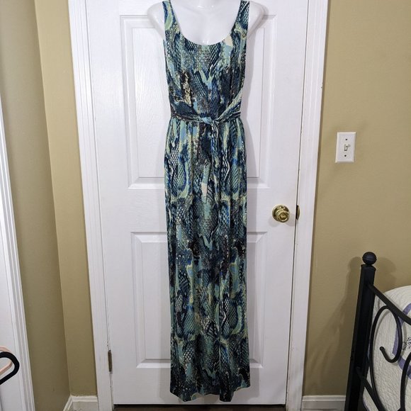 Marisa Kenson Teal Black Snakeskin Print Sleeveless Cut-Out Maxi Dress - XS NWT - Picture 7 of 13